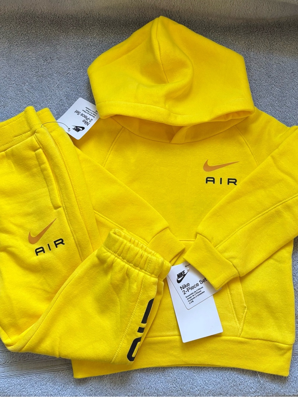Nike Yellow AIR Hoodie & Jogger Set for Kids